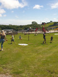  Kids playing footgolf at our dinosaur park, offering family days out in Wales